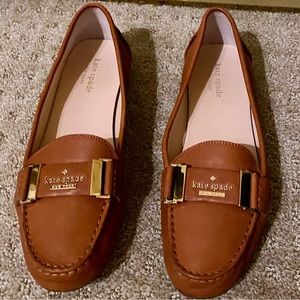 Kate Spade Cognac Leather Loafers / Flats - size 7.5 Brown / Gold